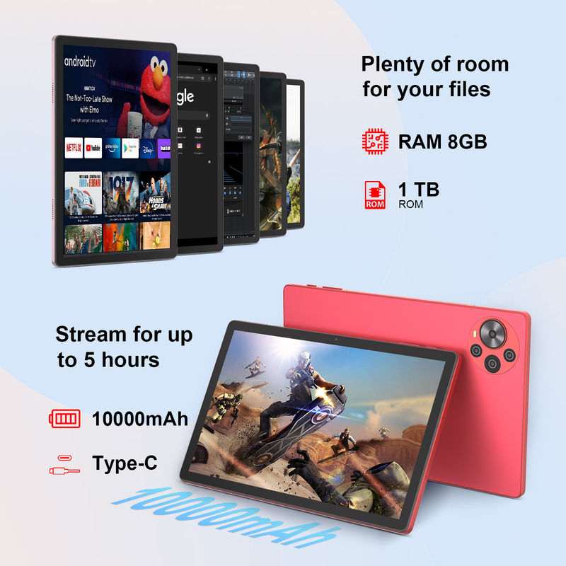 C Idea Android 14 Tablet 2k Screen Tablet Pendidikan untuk Siswa dengan Keyboard dan Mouse CM10500 Plus Merah