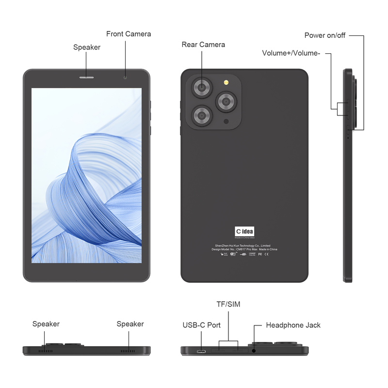 Tablet Wifi C idea 8 inci dengan Penyimpanan 8+512GB Prosesor Quad Core 800x1280 IPS Layar Sentuh CM817 Pro
