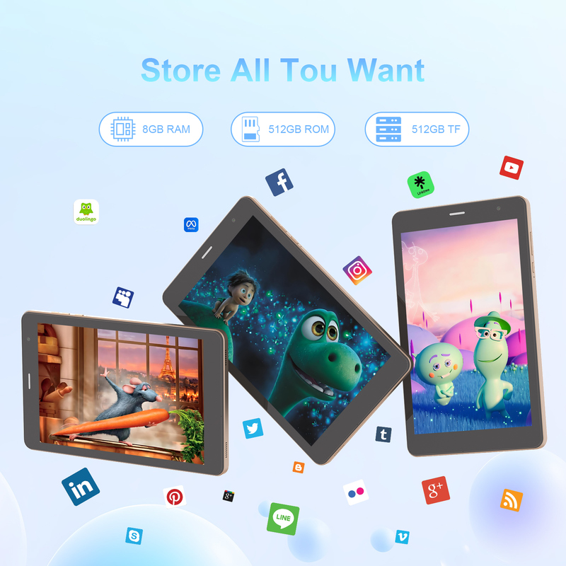 Tablet Wifi C idea 8 inci dengan Penyimpanan 8+512GB Prosesor Quad Core Layar Sentuh IPS 800x1280 emas CM817 Pro