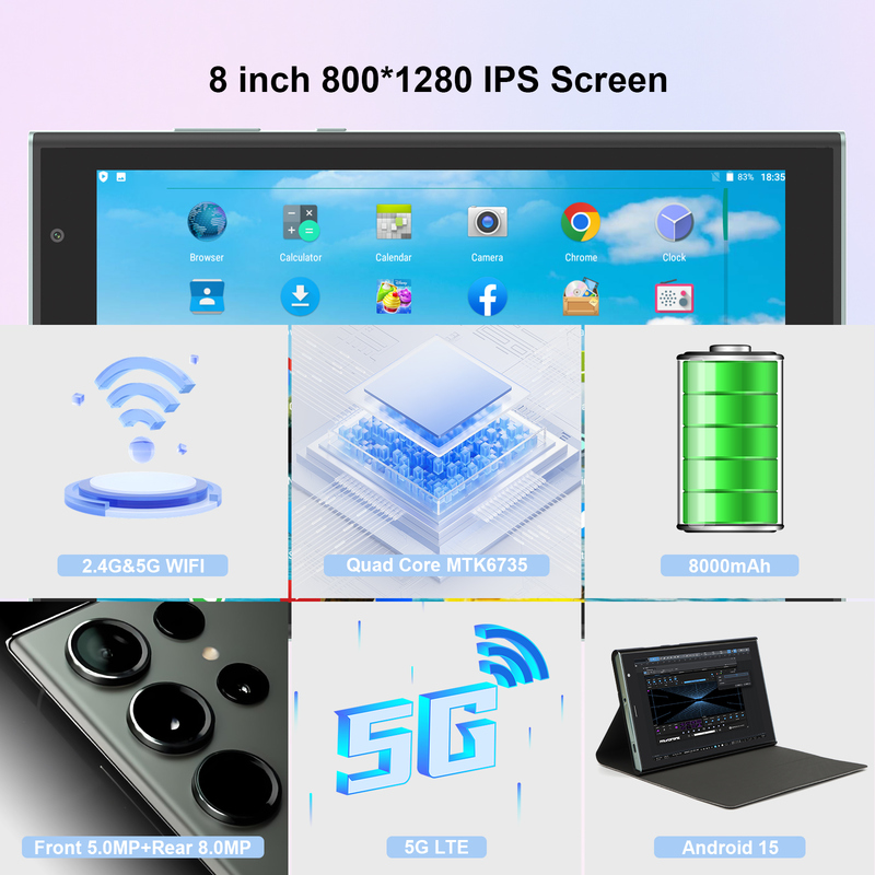 Tablet Wifi C idea 8 inci dengan Penyimpanan 8+512GB Prosesor Quad Core Layar Sentuh IPS 800x1280 hijau CM824
