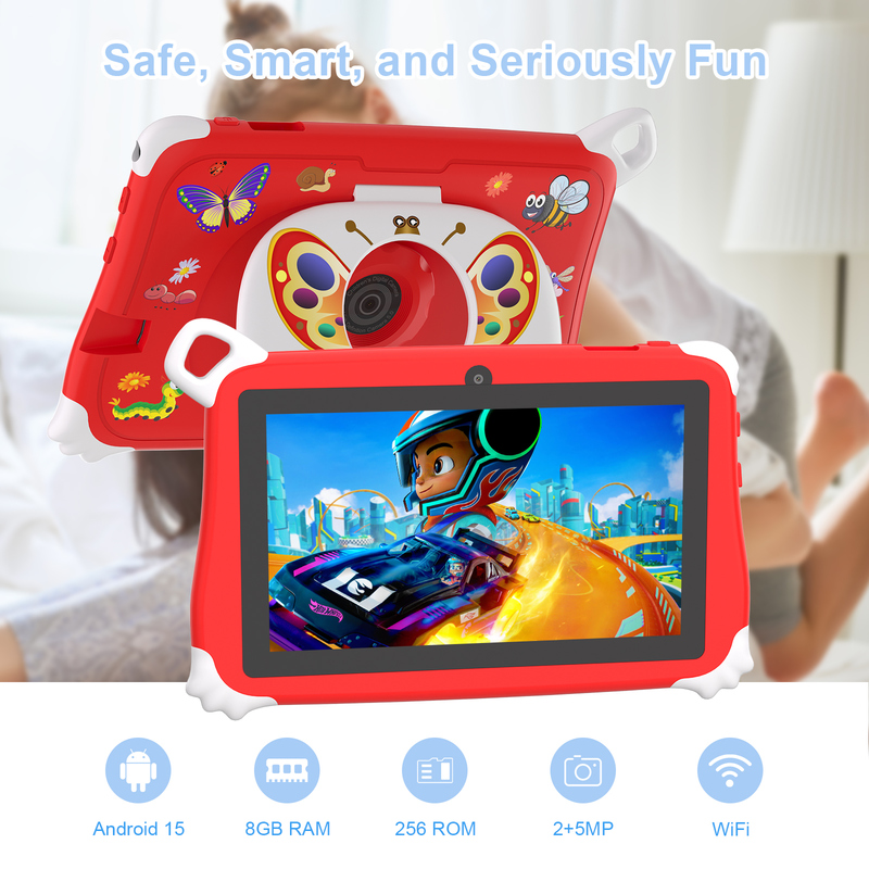 C Idea Android 15 Kids Tablet 8+256GB Tablet Pendidikan Kidspad dengan Friendly APP CM86 merah