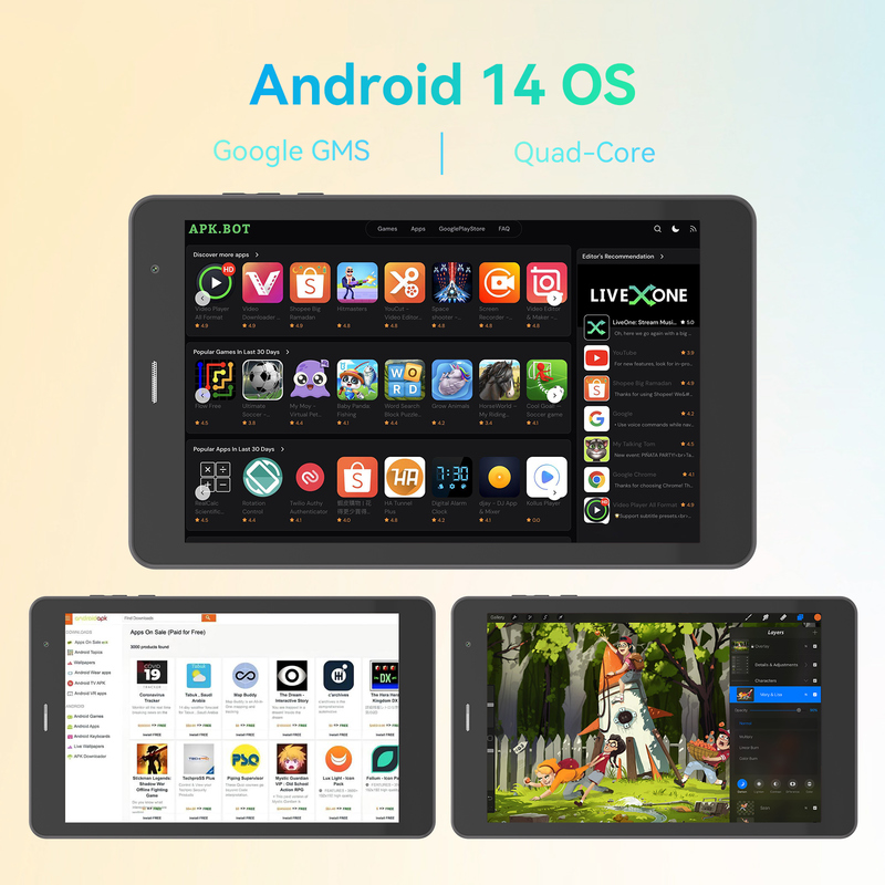 Tablet C idea Youth 8 Inci Android 15 dengan Layar Cahaya Hitam, WiFi, 8GB + 512GB, 800*1280 IPS incell CM828