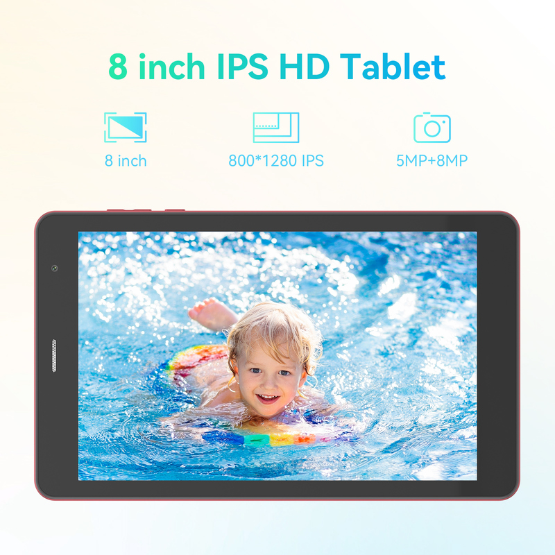 C idea Youth red 8 Inch Tablet Android 15 dengan slot kartu tf, WiFi,8GB +512GB, 800*1280 IPS incell CM828