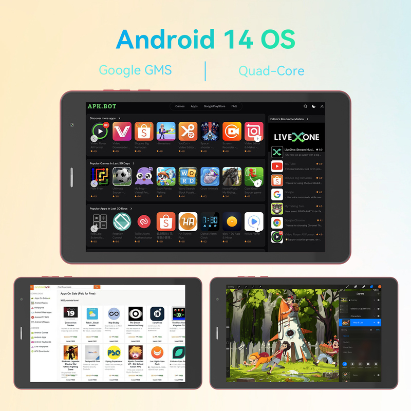 C idea Youth red 8 Inch Tablet Android 15 dengan slot kartu tf, WiFi,8GB +512GB, 800*1280 IPS incell CM828