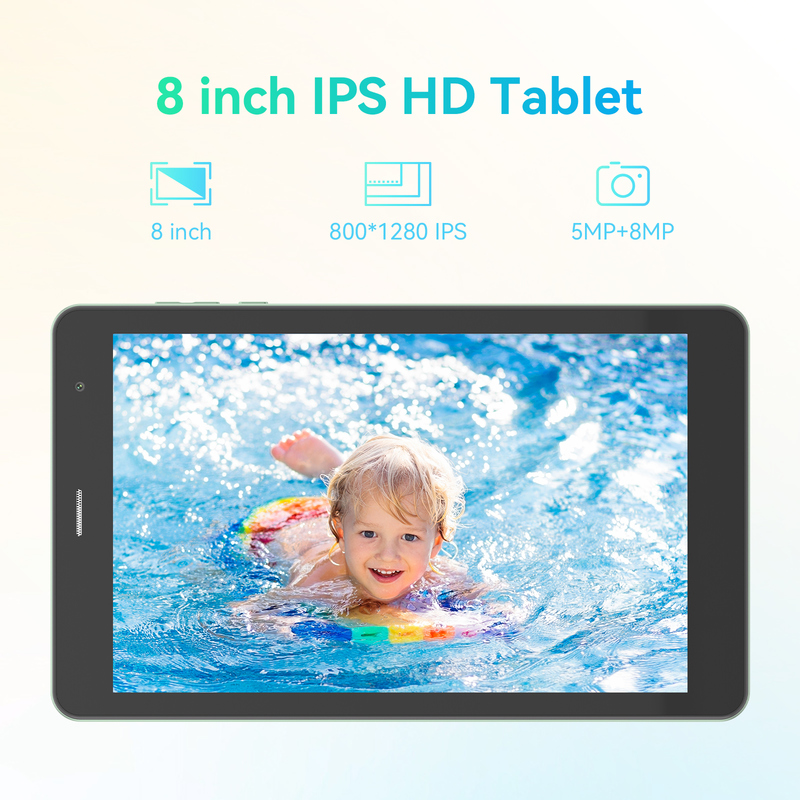 C ide Youth hijau 8 Inch Tablet Android 15 dengan slot kartu tf, WiFi,8GB +512GB, 800*1280 IPS incell CM828