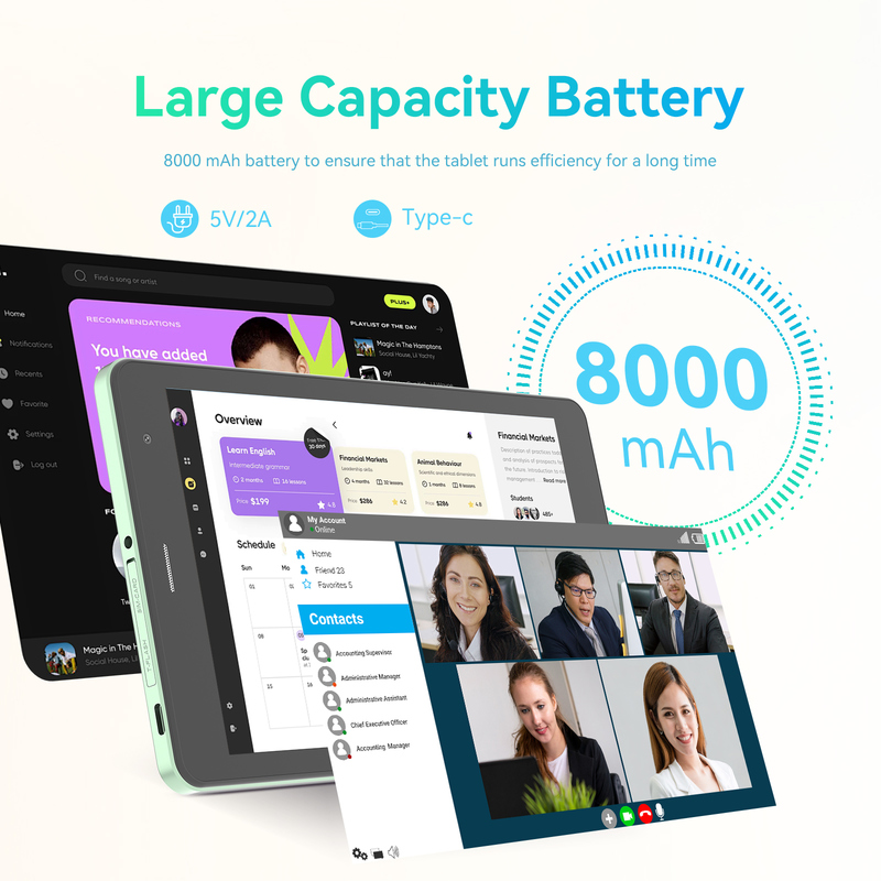 C ide Youth hijau 8 Inch Tablet Android 15 dengan slot kartu tf, WiFi,8GB +512GB, 800*1280 IPS incell CM828