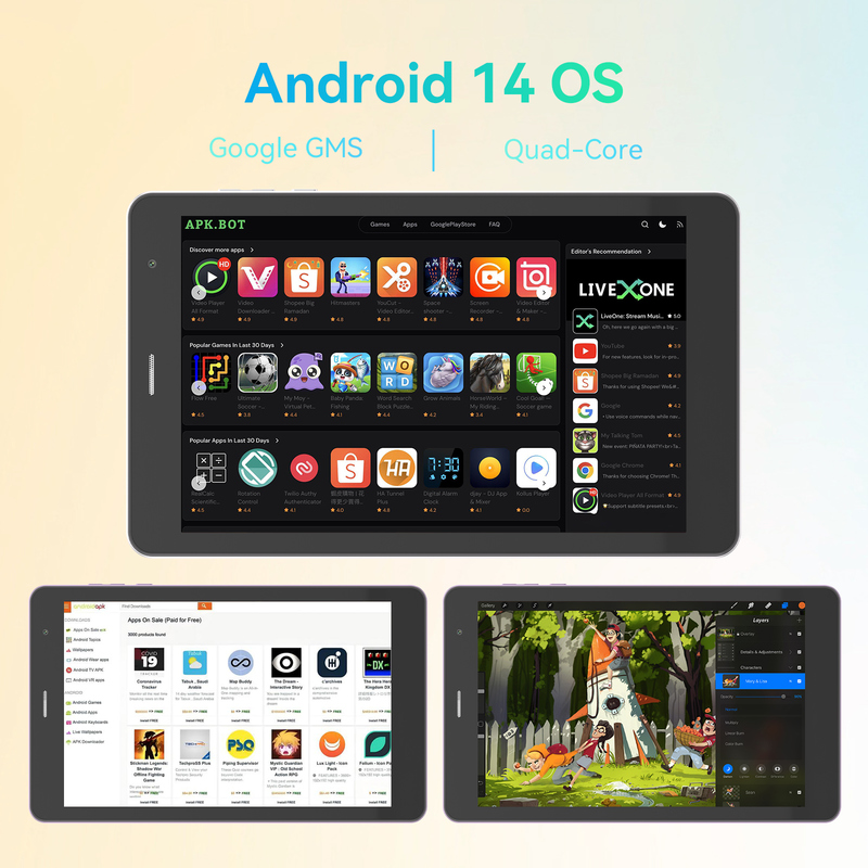 C idea Youth silver 8 Inch Tablet Android 15 dengan slot kartu tf, WiFi,8GB +512GB, 800*1280 IPS incell CM828