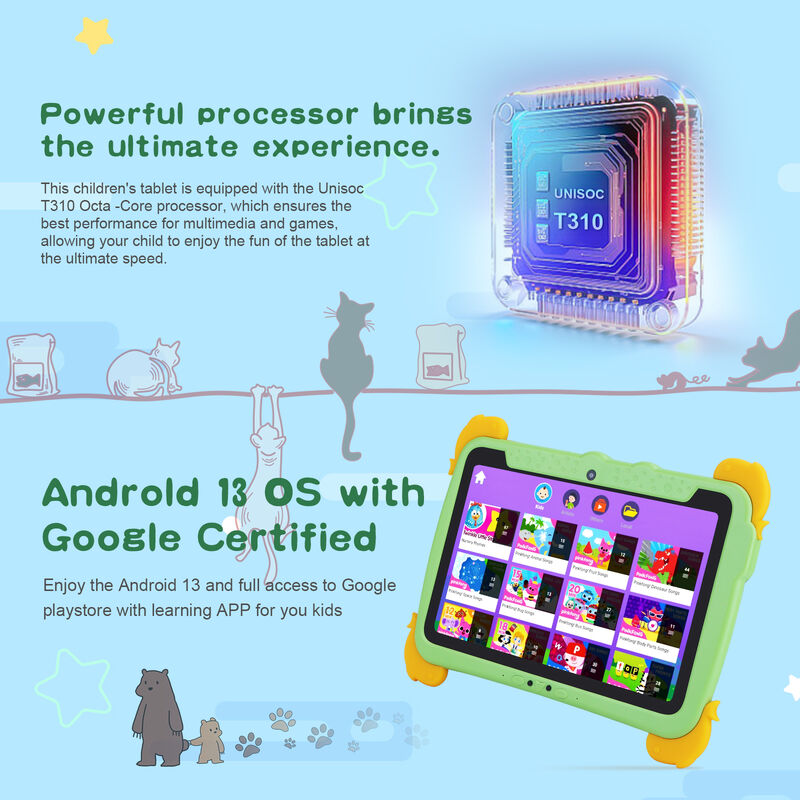 C idea Kids Tab 10.1inch Android 13 Tablet untuk Anak 4GB RAM 64GB ROM Perlindungan Mata Layar sentuh untuk anak-anak 3-8 tahun