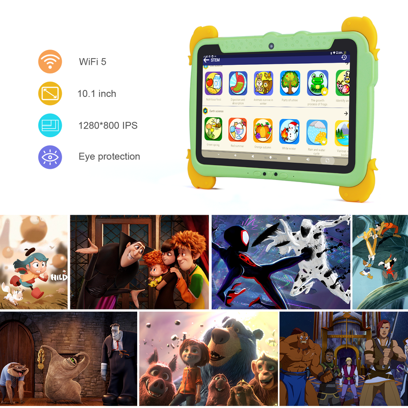 C idea Kids Tab 10.1inch Android 13 Tablet untuk Anak 4GB RAM 64GB ROM Perlindungan Mata Layar sentuh untuk anak-anak 3-8 tahun