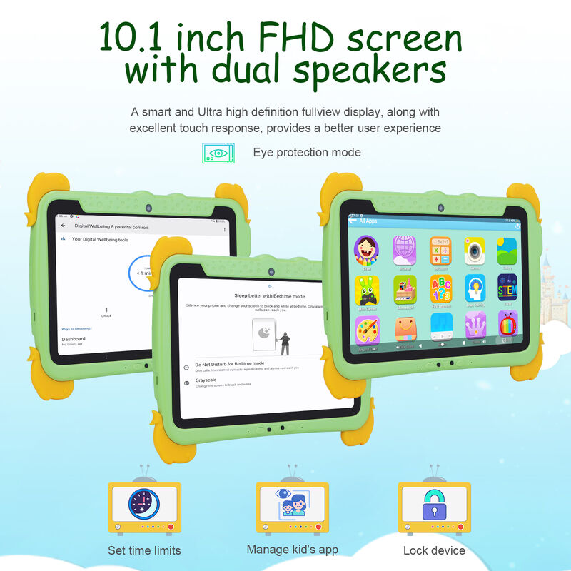 C idea Kids Tab 10.1inch Android 13 Tablet untuk Anak 4GB RAM 64GB ROM Perlindungan Mata Layar sentuh untuk anak-anak 3-8 tahun