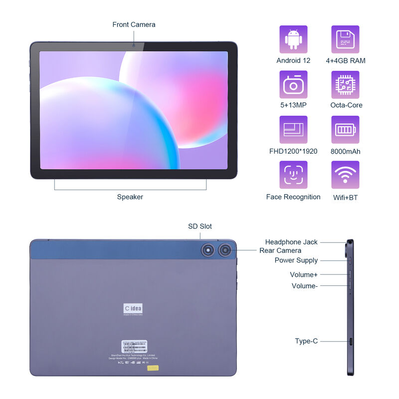 C Idea Android Tablet FHD 1200*1920 Dengan Baterai 6000mAh 10.1 Inch Tablet PC P1250