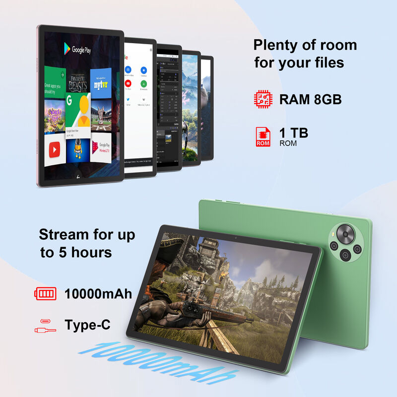 C Idea Factory 10.36 Inch Tablet 8GB RAM + 1TB ROM Dual Camera Android 14 Tablet Dengan Kartu SIM untuk Dewasa CM10500 Plus (Hijau)