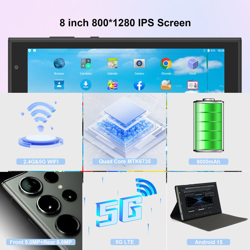 C Idea CM824 Ultra 8-Inch Android 16 Business Tablet Quad-Core 8GB 512GB Storage FHD Touch Screen Dual Camera Tablet (Hitam)