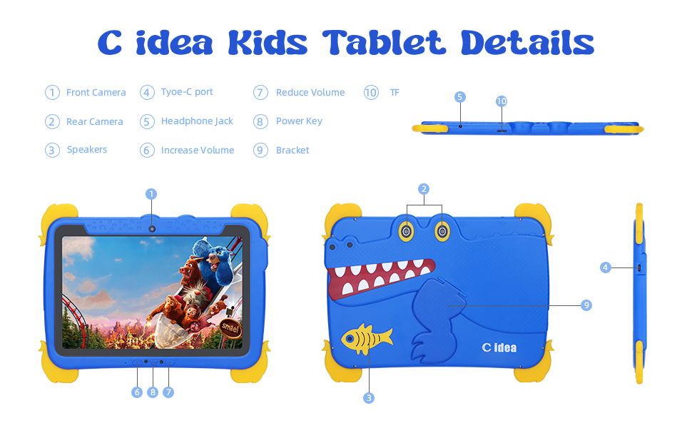 C idea 10.1 inci Anak Tablet PC Dengan Kasus Perlindungan Mata ips HD Screen Pra-Install IWAWA P1150